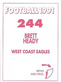 1991 Select AFL Stickers #244 Brett Heady Back